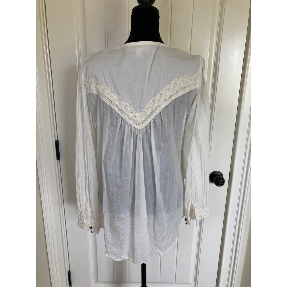 VAC West Vintage America White Cotton Gauze Crochet Lace Peasant Blouse Small - Picture 7 of 11